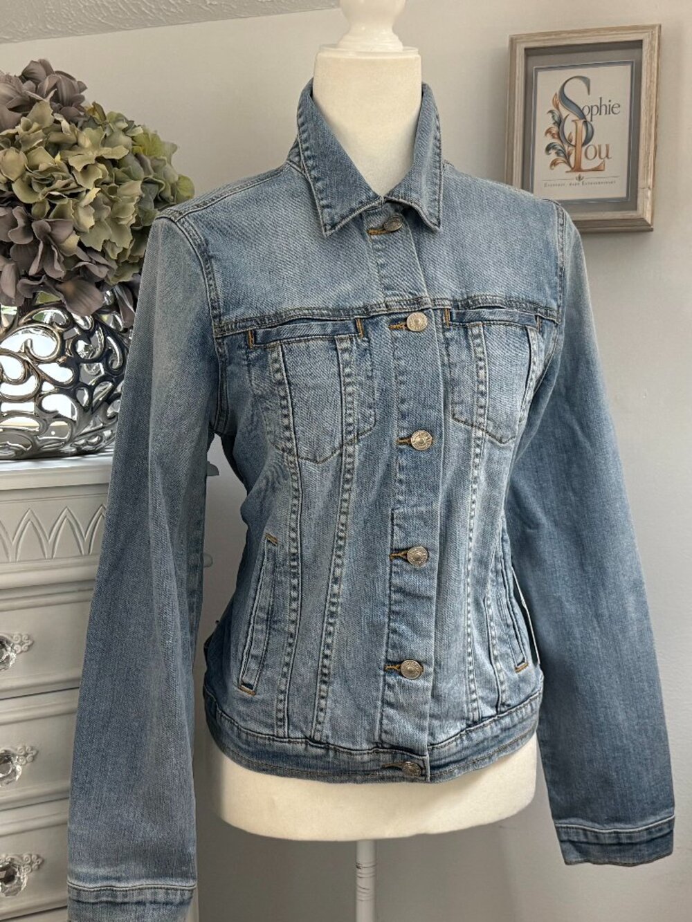 JUST USA Light Wash Denim Welt Pocket Jacket NWT Large